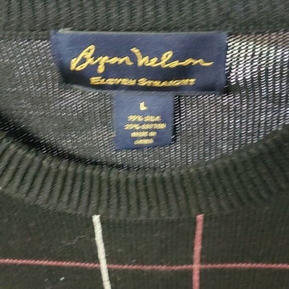 Byron Nelson Crewneck 79% Silk Aysymetrical Design Embroidered Sz L Sweater - Picture 4 of 10